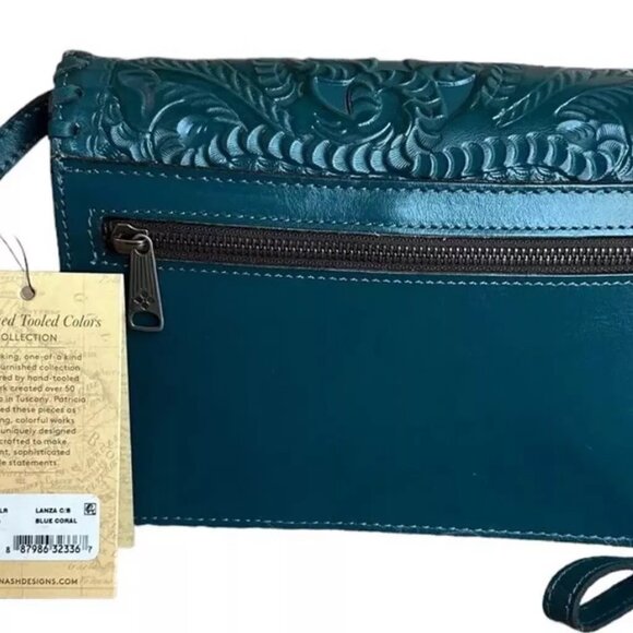 Patricia Nash Blue Coral Lanza Crossbody Wristlet Leather Triple Entry - Picture 5 of 8